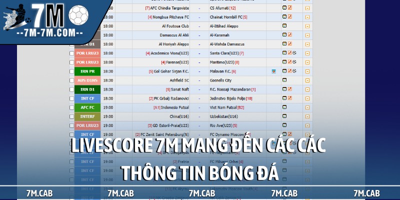 LiveScore 7M mang đến các các thông tin bóng đá