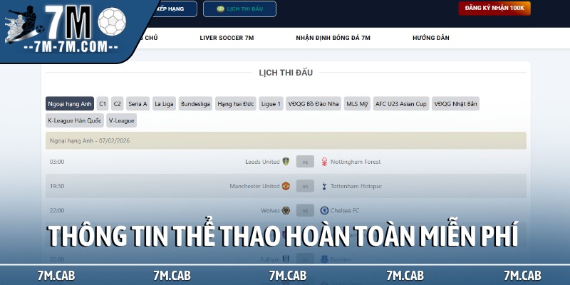 Thông tin thể thao hoàn toàn miễn phí